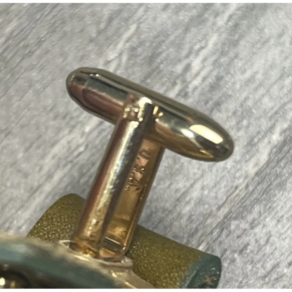 MCM Hickok Olive Green Leather Gold Tone Cufflinks Double Headed Eagles